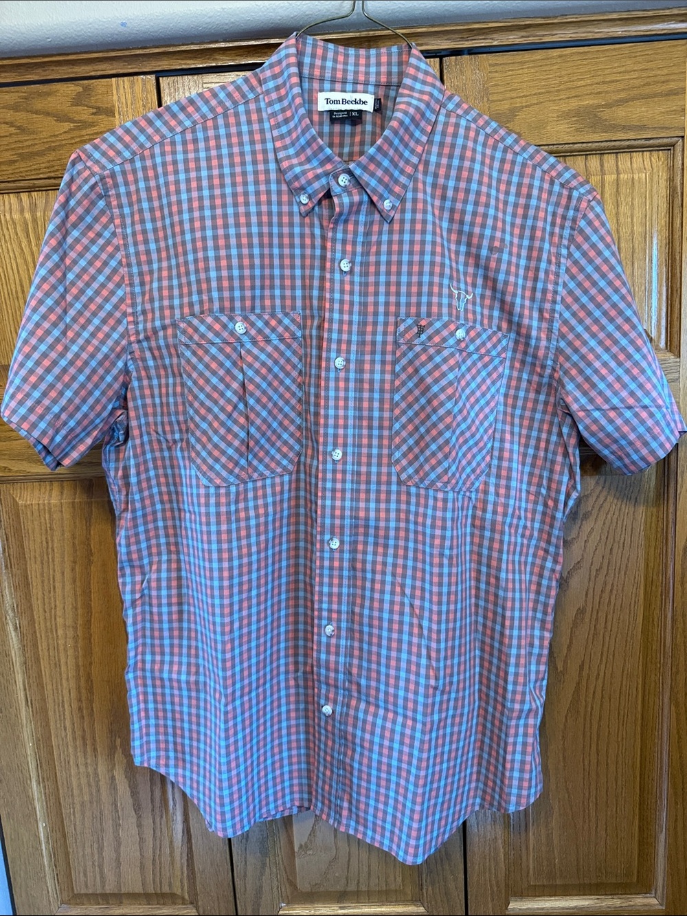 Tom Beckbe Red and Blue Plaid Short-Sleeve Button-Down Shirt
